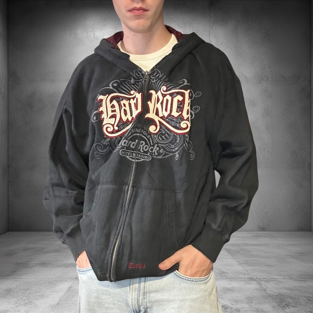 Vintage Hard Rock Hotel Casino Seminole Zip Up Hoodie Black Y2K XL